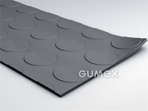 Gummi-Bodenbelag SANTO, 3mm, Breite 1450mm, 75°ShA, SBR, fläche Noppen, -30°C/+70°C, grau, 